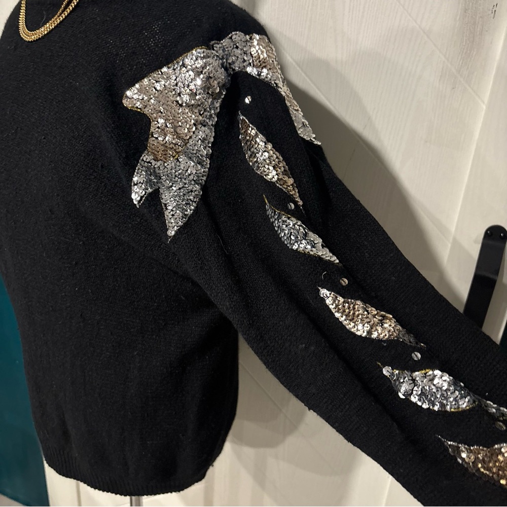 Vintage Silk Angora Sequin  Bow Tunic Work In Progress by Gladys Bagley 80s Glam